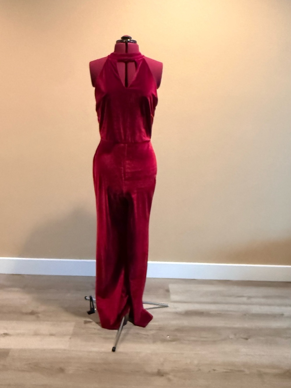 Crystal Doll Velvet Halter Jumpsuit in Magenta